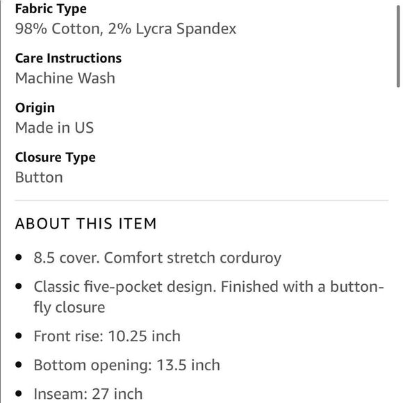 Nwt AG Isabelle Straight Crop Black Button Fly Corduroy Jean Size 23 - Picture 5 of 10